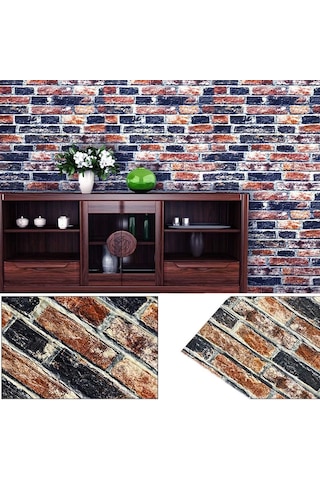 70x38cm 3d Lacivert Kiremit Tuğla Desen Kendinden Yapışkanlı Sünger Duvar Paneli Kağıdı