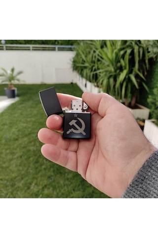 Sovyet Orak Çekiç Lazer Baskılı Gri Metal Benzinli Çakmak