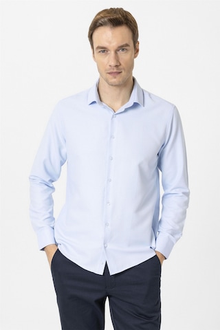 Süvari Buz Mavi Slim Fit Desenli Klasik Yaka Gömlek