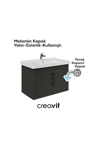 Creavit D20 80 Cm Kapaklı Lavabo Dolabı Antrasit Melamin Kapak Antrasit