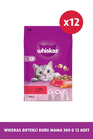 Whiskas Sığır Etli ve Havuçlu Yetişkin Kedi Maması 12 x 300 G
