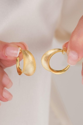Tmt Silver 925 Ayar Gümüş 20 Mm Altın Gold Mat Kaplama Şarnel Halka Küpe