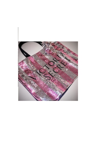 Victoria's Secret Vs İkonik Desen Pembe Gümüş Pullu Payet İşlemeli Carryall Tote Pembe