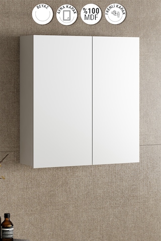 Çiğdem 65 Cm Beyaz Mdf Aynalı Asma Banyo Üst Dolabı Beyaz