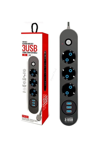 Fulltech FTR-01 Termal Akım Korumalı Isıya Dayanıklı 3'lü Priz 2 M