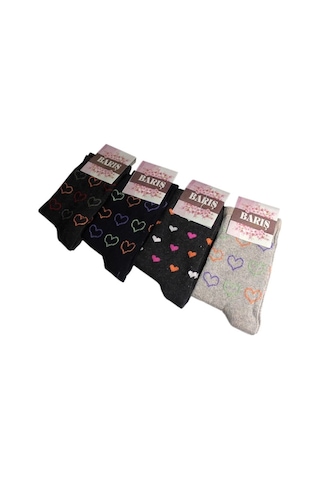 Barış Kalp Desenli Likralı Kadın Soket Çorap 1 Adet Asorti