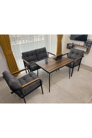 Modern Jüpiter Balkon, Bahçe, Cafe - Metal Kanepe Koltuk Takımı - 2& 43 1& 43 1 & 43 Masa Antrasit Modernsh17 Antrasit