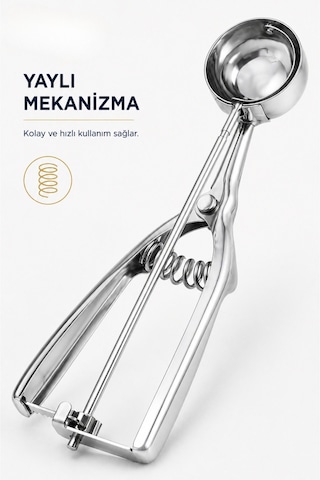 Paslanmaz Çelik Yaylı Dondurma Kaşığı Dondurma Topu Yapıcı, Kurabiye Hamuru Ve Meyve Topu Servis Kaşığı