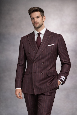 Fabıo Cassel Lacivert Kruvaze Erkek Takım Elbise Slim Fit Burgonya
