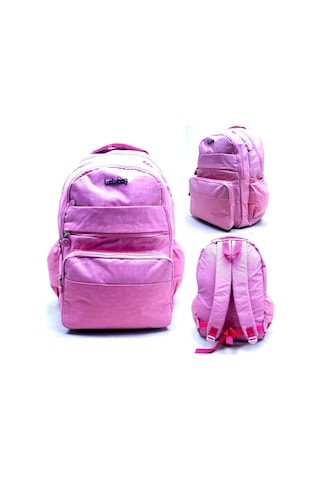 Krinkıl Kumaş Pembe Laptop Bölmeli Astarlı Okul Çantası Pembe
