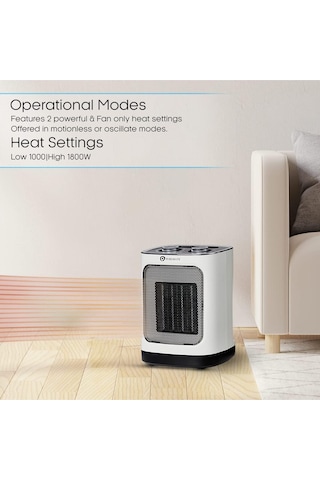 Puremate Seramik Fanlı Isıtıcı, 2 Isıtma Ayarlı 1800w Taşınabilir Elektrikli Isıtıcı