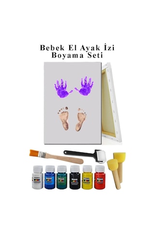 Parmak Boyası Bebek El Ayak İzi Tuval 25x35 Cm Boyama Seti Yıkanabilir Çok Renkli