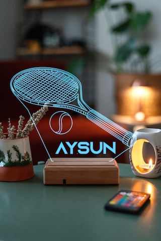 Kişiye Özel 3D Tenis Ve Tenis Topu Masaüstü Hediyelik Led Lamba