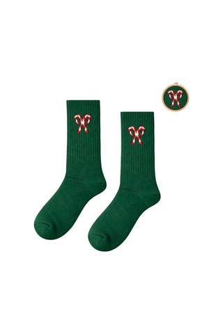 Carnaval Socks Şeker Kamışı Nakışlı Desenli Yeşil Çorap Çok Renkli