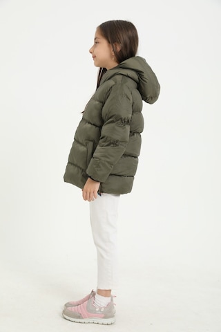 Kız Çocuk Haki İçi Polarlı Kapüşonlu Su Geçirmez Rüzgara Dayanıklı Cepli Şişme Kışlık Mont Haki