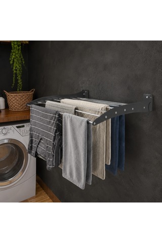 Çamaşır Kurutma Askılığı Katlanır Duvara Monte Balkon Banyo Askılık Duvar Tipi Yer Tasarruflu Kurutmalık 100 Cm Roma Antrasit