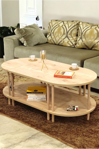 Çevir Kur 3'ü 1 Arada 2 Raflı Orta Sehpa Ve Dekoratif Yan Sehpa Gazetelikli Meşe