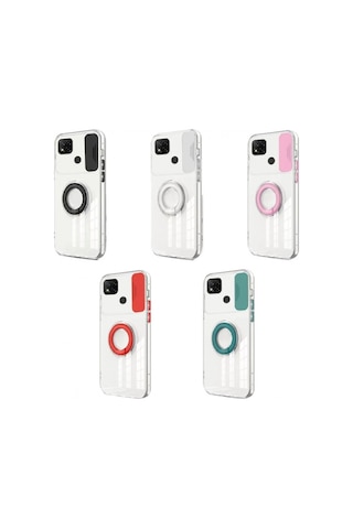 More Tr Ally Xiaomi Redmi 9c Kılıf Sürgülü Kamera Lens Korumalı Yüzük Standlı Silikon Kılıf Siyah