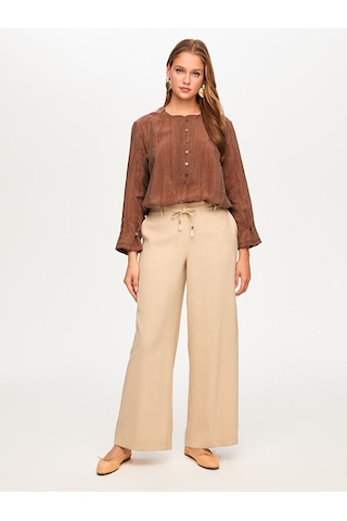 Faik Sönmez Wide Leg Fit Modallı Beli Lastikli Pantolon S26pnt029 Us26pnt02934 Bej