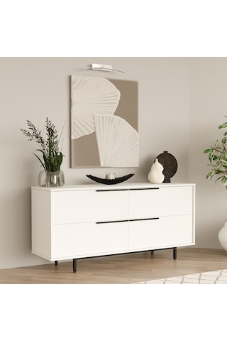 Robin Home Lidya Konsol 4 Kapaklı Metal Ayaklı 160cm Beyaz