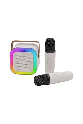 Polosmart Fs89 Kablosuz Rgb Led Aydınlatmalı Bluetooth 5.4 2 Mikrofonlu Karaoke Set Beyaz