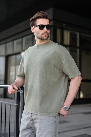 Madmext Haki %100 Pamuklu Oversize Erkek Tişört E7178 Haki