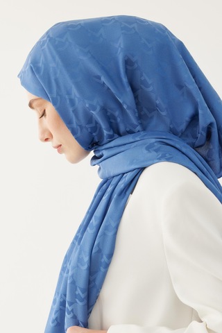Mirsoy Scarf Mc Desen Parlak Jakar Şal - Mavi Mavi