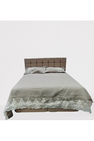 Yatak Örtüsü Zümrüt Çift Kişilik Dantelli Kapuçino %80 Pamuk El Yapım