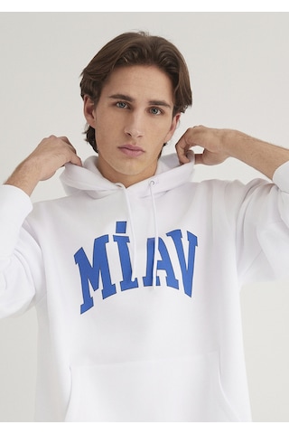 Mavi - Miav Baskılı Kapüşonlu Sweatshirt 0s10122-620 Beyaz