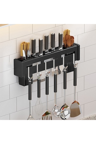 Sones Mutfak Duvara Monte Raf Delme Çubukları Tutucu, Renk:siyah 40cm