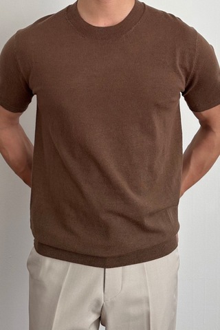 Tarz Cool Erkek Slim Fit Bisiklet Yaka Triko T-shirt Kahverengi