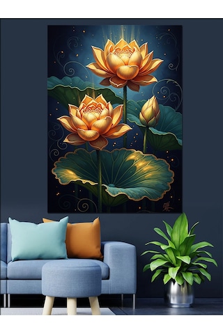 Bataklıktan Çıkan Altın Lotus Çiçeği Dekoratif Kanvas - Mdf Ahşap Tablo