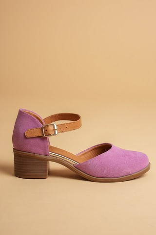 Analin Shoes Kadın Hakiki Deri Burnu Kapalı Bilekten Bağlı Sandalet Pembe Süet