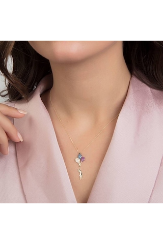 Baloncu Kız Altın Kolye 14K Gold Zirconia