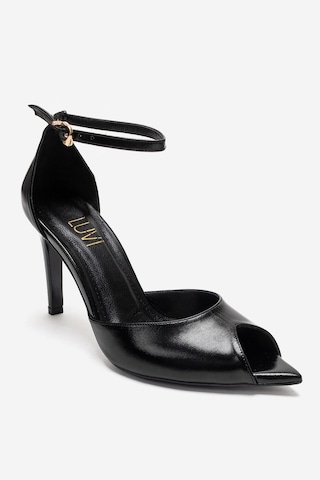 Luvishoes Dona Siyah Cilt Kadın İnce Topuklu Ayakkabı
