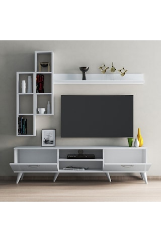 Mega 180 Lik Kitaplıklı Raflı Tv Ünitesi Beyaz - Tvu0301