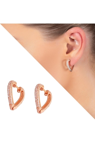 Gümüşhediyeal Starlight Diamond Zirkon Taşlı Kalp Tasarım Rose Renk 925 Ayar Gü