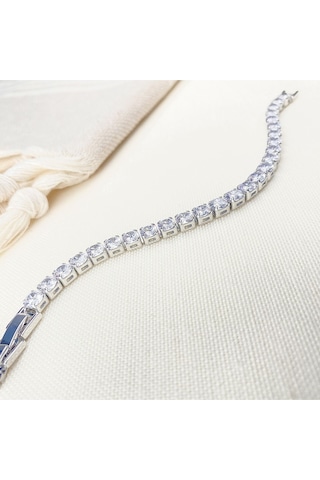 Su Yolu Bileklik Kare Kesim Pırlanta Modeli 5 Mm Zirkon Taş Silver Gümüş