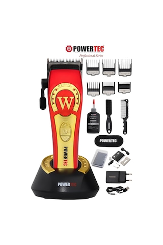 Powertec TR-4800 Tam Profesyonel 9.000rpm 8 Kademeli Saç-sakal Kesim Makinesi +yedek Seramik Bıçak Seti 3 - 4 Saat Kırmızı