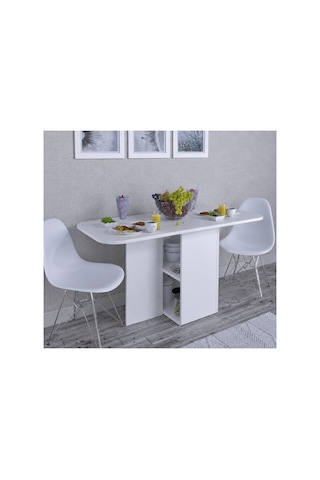 Oval Masa Çok Amaçlı Açılır Katlanır Yemek Masası Mdf Beyaz