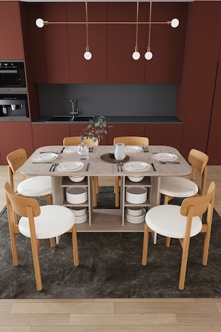 Modern Dolaplı 6 Kişilik Mutfak Yemek Masası Ve Sandalye %100 Mdf Mutfak Yemek Odası Masası Takımı Ymt06 Sidon
