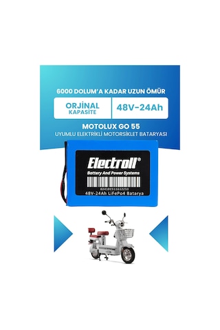 Motolux Go 55 Uyumlu Batarya Standart Kapasite Lifepo4 48v 24ah Elektrikli Motorsiklet Bataryası