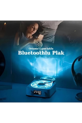 Just Cheap Store Waves Nostalji Plak Görünümlü Bluetooth Hoparlör 3d Ses Dalgası Retro Müzik Plak Mavi