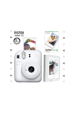 Fujifilm Instax Mini 12 Fotoğraf Makinesi + 10'lu Film + Mini Albüm Seti Beyaz