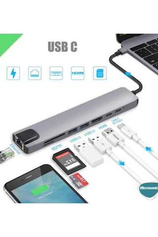 Type-c To Hdtv Multifunction Adapter 8 Port Kablo 1 Adet