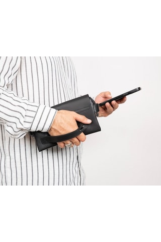 Toyigoo Prestige Hakiki Deri, El Yapımı, Telefon Bölmeli, Erkek El Çantası, Kömür Siyah Çok Renkli