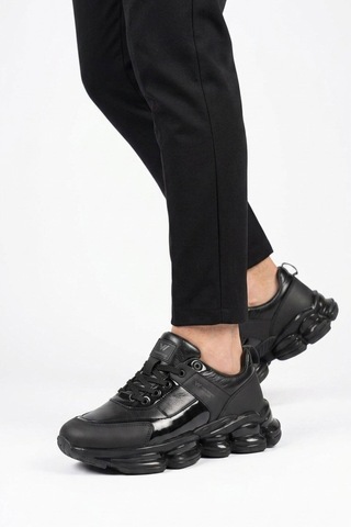 Walkway Siyah Bağcıklı Kalın Rahat Tabanlı Erkek Casual Yürüyüş Ayakkabı Sneaker Zenith Siyah-siyah
