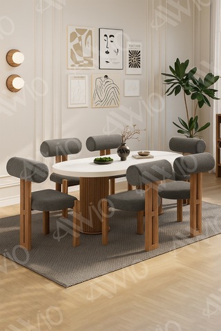 Avvio Bohem Ayak 6'lı Metal Pofi Demonte Sandalye 80x160 Masa Sandalye Takımı Beyaz Masa Sandalye Antrasit Gri