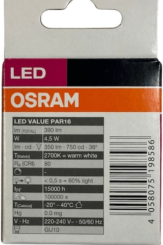 Osram Par16 4.5w 50w 2700k Sarı Işık Gu10 Duylu Led Spot 10 Adet