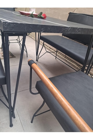 Masa Sandalye Tk 90605 Penyez Takım Model Metal Siyah Suni Deri Balkon-bahçe Siyah
